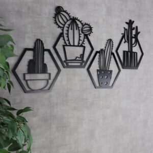 4 pc in set Hexagon cactus art Wall decorations MDF material  Black color - Image 1