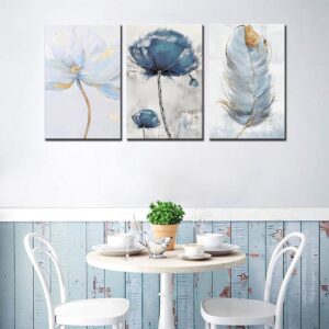 Set of 3 Fresh Posters ? Flowers & Feather Wall Art Prints (8x11 Inches) with Double Tape - Image 1