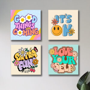 Pack of 4 Colourful Motivational Words Pictures Wooden Frames 8 by 8 inches Size for Kids and girls Room Wall Art Decoration / Sticky Phototiles - Image 3
