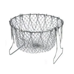 Stainless Steel Multi-Functional Foldable Chef Basket ? Deluxe Kitchen Colander, Mesh Steam, Rinse, Strain & Fry Basket