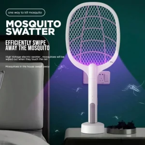 USB Rechargeable Mosquito Racket With Stand ? Electric Insect Killer Bat For Indoor And Outdoor Use | Insects Killer | Mosquito Killer Racket (Random Color)