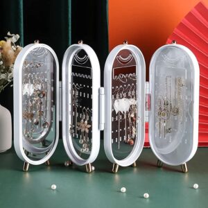 Jewellery Box Organiser with Mirror - Foldable Exquisite Dustproof Jewelry Storage Case Multi-Function Screen Shaped Metal Display Jewelry Stand for Earring - Necklace & Bracelet (Random Color) - Image 3