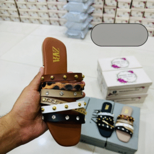 Trendy Style Women?s Slippers ? Brown Multi Strap Flat Sandals With Studs & Stones | Comfortable Daily Wear Slides - Image 4