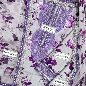 Aneela?s Luxury 9mm Sequins Embroidered Lawn 3 Piece Unstitched Dress with 4-Side Embroidered Chiffon Dupatta - Image 3