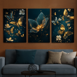 3 Pcs Butterfly Wall Art Frame Set ? Elegant Golden Butterfly And Floral Design With Wooden Sticky Tile ? 8x11 Inches With Double Tape - Image 2