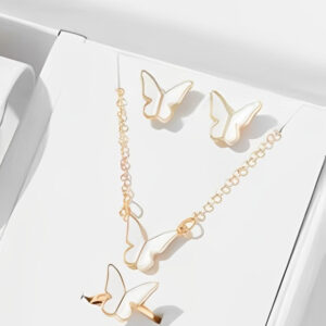 Butterfly Set, Pack Of 4 / Pendants Necklace Earrings Ring For Women Jewelry -white - Image 1