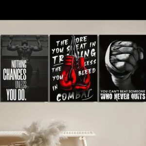 3-Piece Sports Wall D?cor ? Boxing Motivational Quote Prints, Athletic Black & White Art (8x11 Inches Each) - Image 2