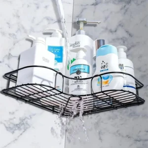 Metal Corner Rack For Bathroom & Kitchen | Bathroom Metal Shelf Organizer | Storage Rack Corner Frame Shampoo Storage Holder | Wall Mount Bathroom Accessories (With Hook) - Image 1