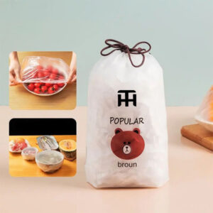 Combo Deal Disposable Food Cover Plastic Wrap 100 Pcs + 2 Pcs Dishwashing Rug | Reusable elastic food storage covers & Metal Wire Dish Washing Rugs For Kitchen - Image 5