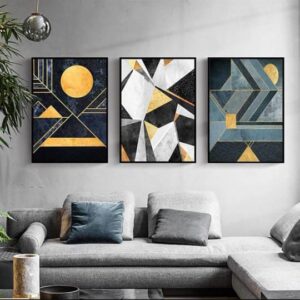 Modern Abstract Wall Art Set ? 3 Wooden Frames (8x11?) with Geometric Gold & Black Designs | Easy Wall Mounting with Double Tape - Image 2