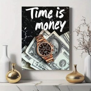 Luxury Wall Frame ?Time is Money? | Wooden Sticky Tile Frame with Double Tape ? 8x11 Inches - Image 1