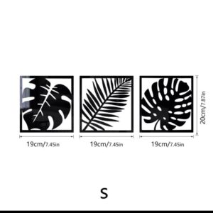 3 Pc Set Hollow Photo Frame Palm Leaves Wooden Wall Stickers (Black) - Image 1
