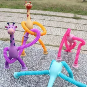 Giraffe Pop Tube Sensory Fidget Toy | Animal Pop Tubes Cartoon Giraffe Suction Cup Toys Kids | Stress Relief Squeeze Toys (Random colors & Animal) - Image 1
