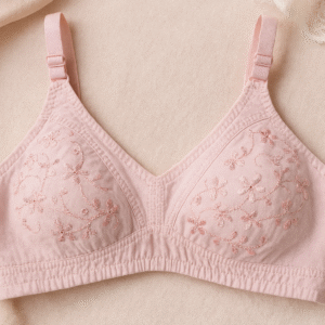 01 PCs Cotton Embroidered Chikan Bra for Women ? Soft Breathable Fabric, Floral Design, Adjustable Straps, 2-Hook Closure, Daily Wear - Image 3