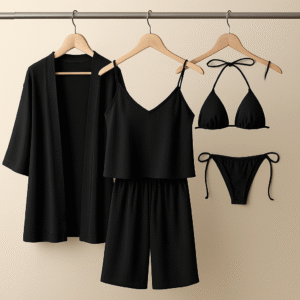 5-Piece Satin Sleepwear Set ? Robe, Camisole, Pants & Bikini Nightwear ( DC-5002) - Image 3