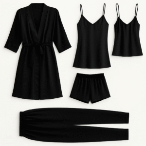 5-Piece Satin Sleepwear Set ? Robe, Camisole, Shorts, Pants & Slip Dress (DC-5002) - Image 3