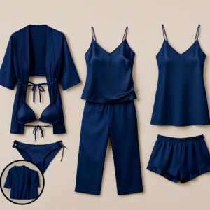 7-Piece Satin Sleepwear & Lingerie Set for Women ? Luxury Nightwear Collection with Robe, Slip Dress, Camisole & More (DC-7001) - Image 3