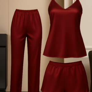 ?3-Piece Satin Sleepwear Set for Women | Camisole with Pajama & Shorts Combo | Free Size 28?38 | Available in Maroon, Black & Blue (DC-3005) - Image 3