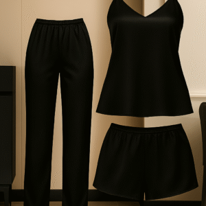 ?3-Piece Satin Sleepwear Set for Women | Camisole with Pajama & Shorts Combo | Free Size 28?38 | Available in Maroon, Black & Blue (DC-3005) - Image 1