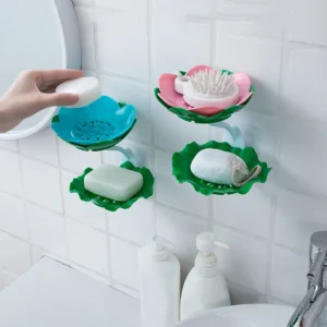 Double Wall Hanging Drain Soap Box Multifunctional Lotus Flower Shaped Soap Holder Bathroom Rack Household Non-slip Storage Hook (Random colors) - Image 4