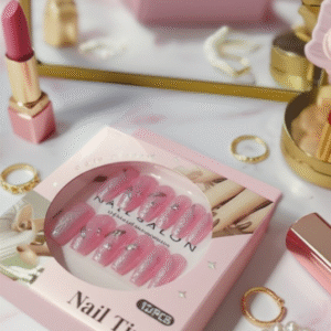 Luxury Pink Nail Tips Set ? 12 PCS False Nails with Glitter & Rhinestone Design | Elegant Salon-Style Press-On Nails for Parties, Weddings & Everyday Fashion - Image 2