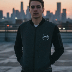 New Winter Collection Charcoal Grey ?Smile? Printed Zipper Jacket for Men & Boys ? Premium French Fleece, Stylish, Warm & Comfortable Winter Wear (M, L, XL) - Image 4