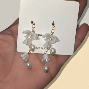 Pearl Korean Flower Earrings for Women ? Elegant White Floral Design with Classic Pearl Detailing | Stylish Fashion Jewelry for Parties, Weddings, and Daily Wear | AWJ-998 - Image 4