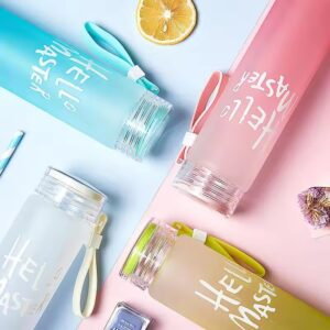 Frosted Glass Water Bottle With Hello Master Decal Logo - 400ml  (Random color) - Image 4