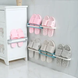 3 In 1 Shoes Rack Wall Mounted Folding Slippers Shoes Bathroom Towel Hanger Organizer Rack in House Shoes Stand Hanging Shelf Rack Holder for Multipurpose use(random color) - Image 2