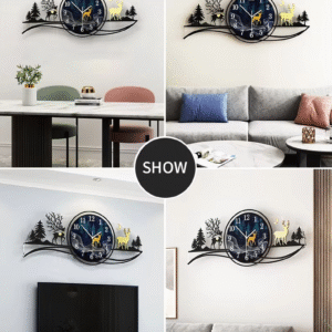 forest figure Deer  3d wood Wall clock blue jungle with light  Fancy Clocks for Bedroom and Drawing Room(with light) - Image 5