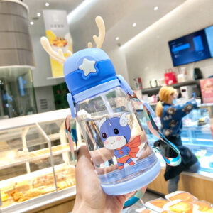 Yorn horn Cute Kids Water Bottle with Straw & Strap | Leak-Proof BPA-Free Sippy Bottle | Cartoon Animal Design | 600ml Toddler Drink Bottle with Handle & Lid | (Random Color) - Image 3