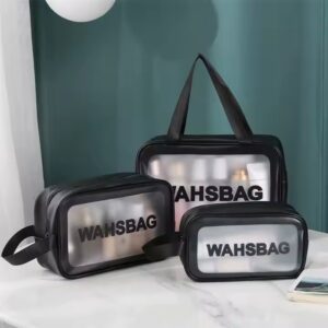 ( 3pcs) Washbag Makeup Bag Wear-resistant Large Capacity Portable Cosmetic Makeup Pouch (pink color) - Image 3