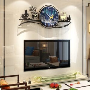 forest figure Deer  3d wood Wall clock blue jungle with light  Fancy Clocks for Bedroom and Drawing Room(with light) - Image 1