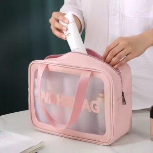 ( 3pcs) Washbag Makeup Bag Wear-resistant Large Capacity Portable Cosmetic Makeup Pouch (pink color) - Image 5
