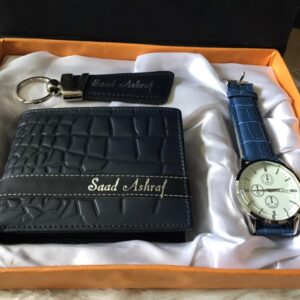 Customize Crocodile Navy Blue Wallet With KeyChain & Watch - Image 1