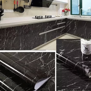Self-Adhesive Kitchen Marble Sheet- Waterproof Heat Resistant Sheet for Living Room, Bathroom, Kitchen Countertops, Wall ? Anti Oil And Heat Resistant Wallpaper Black Sheet ( 60 x 200 Cm ) - Image 1