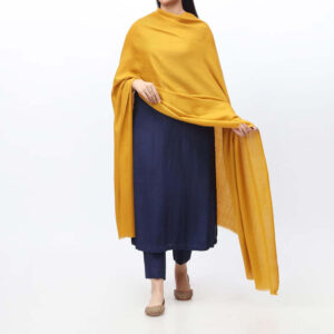 Staple Wool Self Printed Shawl - Mustard Color - Image 5