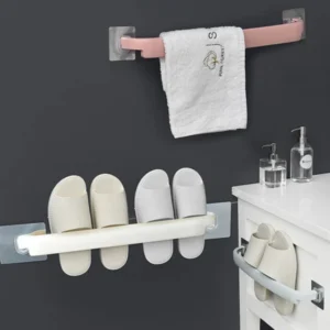 (1 PCs )Plastic Towel Hanger Stick Standing Suction Towel Rack Wall Mounted Cover Bathroom Storage Shelf (random color) - Image 3