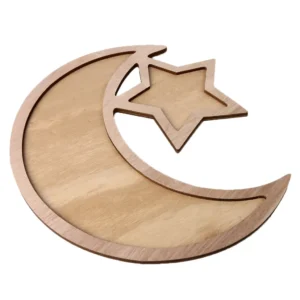 ramzan Wood Serving Tray,Portable Food Storage Container Moon Star Decor - - Image 1