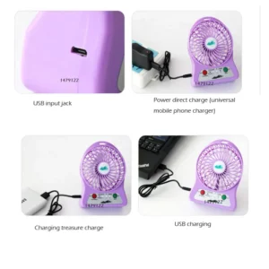 Portable Mini USB Fan Rechargeable Battery | 3-Level Speed Adjustable Electric Cooling Desktop Fan (Random Colors) - Image 5