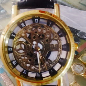 Stylish Leather Watch with Gold-Tone Stainless Dial & Black Strap Without Box - Image 1