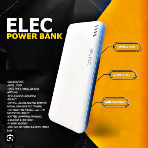 ELEC 10,000mAh Fast Charging Power Bank ? White | Dual Type-A & Type-C Output | With Box - Image 1