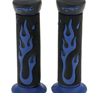 Universal Motorcycle Handlebar Grips 7/8" ? Skull Head Flame Rubber Hand Grips (Black/Blue, Black/Red) - Image 1