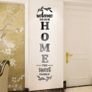 Welcome To Our Home The Sweet Family Mirror Quotes Wall Sticker Home Decor Living Room Acrylic Mirror Family Quotes Saying Decal (Size 150*33cm) - Image 4