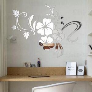Fashion Flower Vines Mirror Wall Stickers DIY Decoration 3D Bathroom Room (Size 780x600mm) - Image 3