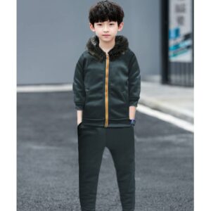 Fur Neck Zipper TRACKSUITE for Boys(Fleece) Colors: Dark green, - Image 1
