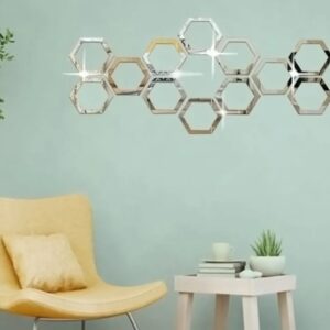 Hexagon Acrylic mirror wall stickers ( 8pc set ) - Image 1