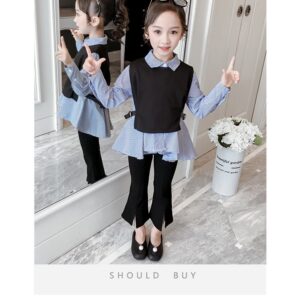3 PCS SHIRT+VEST+PANT(COTTON) WINTER DRESS FOR GIRLS Colors: BLUE - Image 2