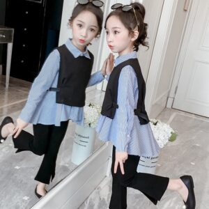 3 PCS SHIRT+VEST+PANT(COTTON) WINTER DRESS FOR GIRLS Colors: BLUE - Image 4