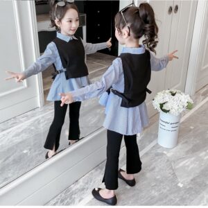 3 PCS SHIRT+VEST+PANT(COTTON) WINTER DRESS FOR GIRLS Colors: BLUE - Image 3